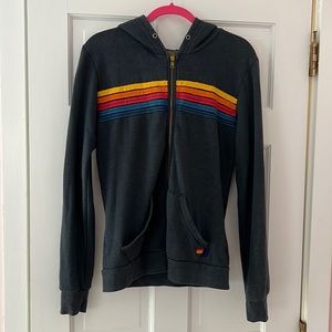 Aviator Nation Medium Navy Full Zip Hoodie with Rainbow in the Middle
